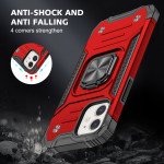 Wholesale Cube Style Armor Case with Rotating Ring Holder, Kickstand and Magnetic Car Mount Plate for iPhone 12 Pro Max 6.7 (Red)